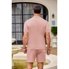 image:imageCOOFANDY Mens 2 Piece Outfit Vintage Short Sleeve Button Down Knit Polo Shirts Casual Beach Shorts SetsPink