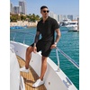 image:imageCOOFANDY Mens 2 Pieces Outfits Casual Quarter Zip Polo Shirt and Shorts Set Athletic Jogging Summer Tracksuit1black