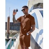 image:imageCOOFANDY Mens 2 Pieces Outfits Casual Quarter Zip Polo Shirt and Shorts Set Athletic Jogging Summer TracksuitBrown