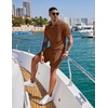image:imageCOOFANDY Mens 2 Pieces Outfits Casual Quarter Zip Polo Shirt and Shorts Set Athletic Jogging Summer TracksuitBrown
