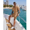 image:imageCOOFANDY Mens 2 Pieces Outfits Casual Quarter Zip Polo Shirt and Shorts Set Athletic Jogging Summer TracksuitKhaki