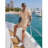 image:imageCOOFANDY Mens 2 Pieces Outfits Casual Quarter Zip Polo Shirt and Shorts Set Athletic Jogging Summer TracksuitLight Khaki