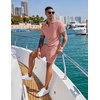 image:imageCOOFANDY Mens 2 Pieces Outfits Casual Quarter Zip Polo Shirt and Shorts Set Athletic Jogging Summer TracksuitPink