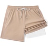 image:imageCOOFANDY Mens 7 Swim Trunks with Compression Liner Stretch Swimming Shorts with Zipper PocketsKhaki