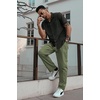 image:imageCOOFANDY Mens Casual Cotton Pants Regular Fit Elastic Waist Drawstring Twill Pants Straight Leg Chino PantsDark Green