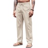 image:imageCOOFANDY Mens Casual Linen Pants Elastic Waist Drawstring Yoga Beach Pants Lightweight Loose Fit Trousers with PocketsBeige
