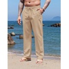 image:imageCOOFANDY Mens Casual Linen Pants Elastic Waist Drawstring Yoga Beach Pants Lightweight Loose Fit Trousers with PocketsKhaki