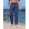 image:imageCOOFANDY Mens Casual Linen Pants Elastic Waist Drawstring Yoga Beach Pants Lightweight Loose Fit Trousers with PocketsNavy Blue