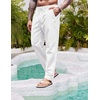 image:imageCOOFANDY Mens Casual Linen Pants Elastic Waist Drawstring Yoga Beach Pants Lightweight Loose Fit Trousers with PocketsWhite