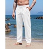image:imageCOOFANDY Mens Casual Linen Pants Elastic Waist Drawstring Yoga Beach Pants Lightweight Loose Fit Trousers with PocketsWhite