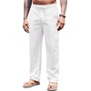 image:imageCOOFANDY Mens Casual Linen Pants Elastic Waist Drawstring Yoga Beach Pants Lightweight Loose Fit Trousers with PocketsWhite