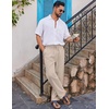 image:imageCOOFANDY Mens Casual Linen Pants Loose Fit Elastic Waist Drawstring Lightweight Pant Summer Beach TrousersLight Khaki