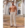 image:imageCOOFANDY Mens Casual Linen Pants Loose Fit Elastic Waist Drawstring Lightweight Pant Summer Beach TrousersLight Khaki