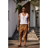 image:imageCOOFANDY Mens Casual Pants Linen Capri Harem Pants Loose Fit Baggy Pants Lightweight Beach Yoga TrousersBrown