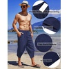 image:imageCOOFANDY Mens Casual Pants Linen Capri Harem Pants Loose Fit Baggy Pants Lightweight Beach Yoga TrousersNavy Blue