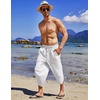 image:imageCOOFANDY Mens Casual Pants Linen Capri Harem Pants Loose Fit Baggy Pants Lightweight Beach Yoga TrousersWhite