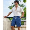 image:imageCOOFANDY Mens Casual Shorts 9 Summer Beach Shorts Drawstring Elastic Waist Shorts with PocketsDark Blue