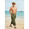 image:imageCOOFANDY Mens Cotton Linen Harem Pants Drawstring Casual Cropped Trousers Lightweight Loose Beach Yoga Pants with PocketsArmy Green