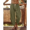 image:imageCOOFANDY Mens Cotton Linen Harem Pants Drawstring Casual Cropped Trousers Lightweight Loose Beach Yoga Pants with PocketsArmy Green