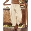 image:imageCOOFANDY Mens Cotton Linen Harem Pants Drawstring Casual Cropped Trousers Lightweight Loose Beach Yoga Pants with PocketsBeige