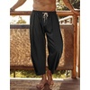 image:imageCOOFANDY Mens Cotton Linen Harem Pants Drawstring Casual Cropped Trousers Lightweight Loose Beach Yoga Pants with PocketsBlack