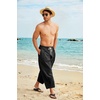 image:imageCOOFANDY Mens Cotton Linen Harem Pants Drawstring Casual Cropped Trousers Lightweight Loose Beach Yoga Pants with PocketsBlack