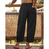 image:imageCOOFANDY Mens Cotton Linen Harem Pants Drawstring Casual Cropped Trousers Lightweight Loose Beach Yoga Pants with PocketsBlack