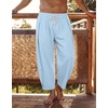 image:imageCOOFANDY Mens Cotton Linen Harem Pants Drawstring Casual Cropped Trousers Lightweight Loose Beach Yoga Pants with PocketsBlue