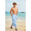 image:imageCOOFANDY Mens Cotton Linen Harem Pants Drawstring Casual Cropped Trousers Lightweight Loose Beach Yoga Pants with PocketsBlue