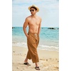 image:imageCOOFANDY Mens Cotton Linen Harem Pants Drawstring Casual Cropped Trousers Lightweight Loose Beach Yoga Pants with PocketsBrown