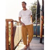 image:imageCOOFANDY Mens Cotton Linen Harem Pants Drawstring Casual Cropped Trousers Lightweight Loose Beach Yoga Pants with PocketsBrown