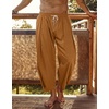 image:imageCOOFANDY Mens Cotton Linen Harem Pants Drawstring Casual Cropped Trousers Lightweight Loose Beach Yoga Pants with PocketsBrown