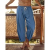 image:imageCOOFANDY Mens Cotton Linen Harem Pants Drawstring Casual Cropped Trousers Lightweight Loose Beach Yoga Pants with PocketsDark Blue