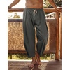 image:imageCOOFANDY Mens Cotton Linen Harem Pants Drawstring Casual Cropped Trousers Lightweight Loose Beach Yoga Pants with PocketsDark Grey