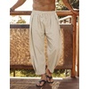 image:imageCOOFANDY Mens Cotton Linen Harem Pants Drawstring Casual Cropped Trousers Lightweight Loose Beach Yoga Pants with PocketsKhaki