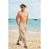 image:imageCOOFANDY Mens Cotton Linen Harem Pants Drawstring Casual Cropped Trousers Lightweight Loose Beach Yoga Pants with PocketsLight Brown