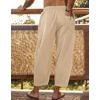 image:imageCOOFANDY Mens Cotton Linen Harem Pants Drawstring Casual Cropped Trousers Lightweight Loose Beach Yoga Pants with PocketsLight Brown