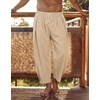 image:imageCOOFANDY Mens Cotton Linen Harem Pants Drawstring Casual Cropped Trousers Lightweight Loose Beach Yoga Pants with PocketsLight Brown
