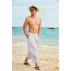 image:imageCOOFANDY Mens Cotton Linen Harem Pants Drawstring Casual Cropped Trousers Lightweight Loose Beach Yoga Pants with PocketsLight Grey