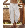image:imageCOOFANDY Mens Cotton Linen Harem Pants Drawstring Casual Cropped Trousers Lightweight Loose Beach Yoga Pants with PocketsLight Grey