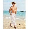 image:imageCOOFANDY Mens Cotton Linen Harem Pants Drawstring Casual Cropped Trousers Lightweight Loose Beach Yoga Pants with PocketsLinen Khaki