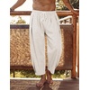 image:imageCOOFANDY Mens Cotton Linen Harem Pants Drawstring Casual Cropped Trousers Lightweight Loose Beach Yoga Pants with PocketsLinen Khaki