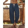 image:imageCOOFANDY Mens Cotton Linen Harem Pants Drawstring Casual Cropped Trousers Lightweight Loose Beach Yoga Pants with PocketsNavy Blue
