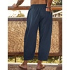 image:imageCOOFANDY Mens Cotton Linen Harem Pants Drawstring Casual Cropped Trousers Lightweight Loose Beach Yoga Pants with PocketsNavy Blue
