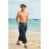 image:imageCOOFANDY Mens Cotton Linen Harem Pants Drawstring Casual Cropped Trousers Lightweight Loose Beach Yoga Pants with PocketsNavy Blue