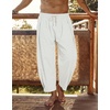 image:imageCOOFANDY Mens Cotton Linen Harem Pants Drawstring Casual Cropped Trousers Lightweight Loose Beach Yoga Pants with PocketsWhite