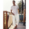 image:imageCOOFANDY Mens Cotton Linen Harem Pants Drawstring Casual Cropped Trousers Lightweight Loose Beach Yoga Pants with PocketsWhite