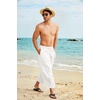 image:imageCOOFANDY Mens Cotton Linen Harem Pants Drawstring Casual Cropped Trousers Lightweight Loose Beach Yoga Pants with PocketsWhite