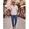 image:imageCOOFANDY Mens Cotton Linen Pants Casual Drawstring Summer Beach Pants Lightweight Linen Dress TrousersDark Blue
