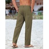 image:imageCOOFANDY Mens Cotton Linen Pants Casual Drawstring Summer Beach Pants Lightweight Linen Dress TrousersOlive Green